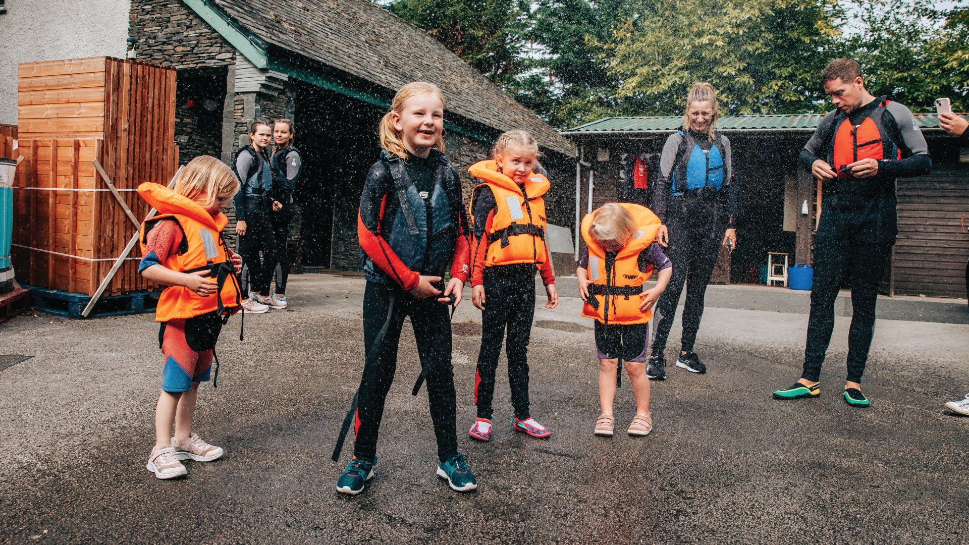 Children playing outside the Yew Tree Lodge